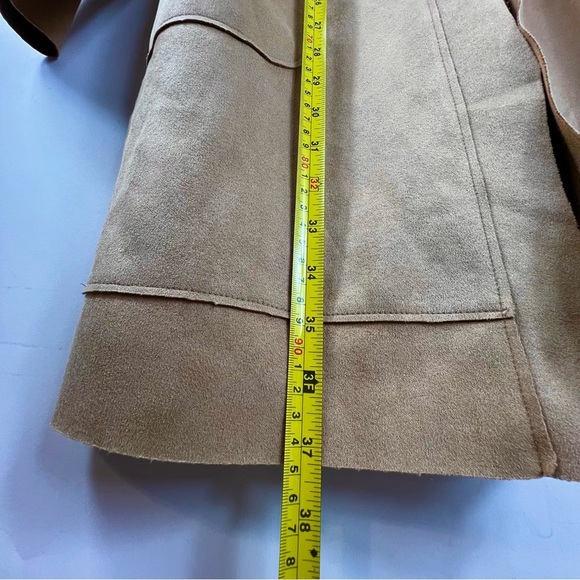 Joan Vass Womens M Soft Faux Suede Cardigan Carmel Long Coat Minimalistic - Picture 9 of 9